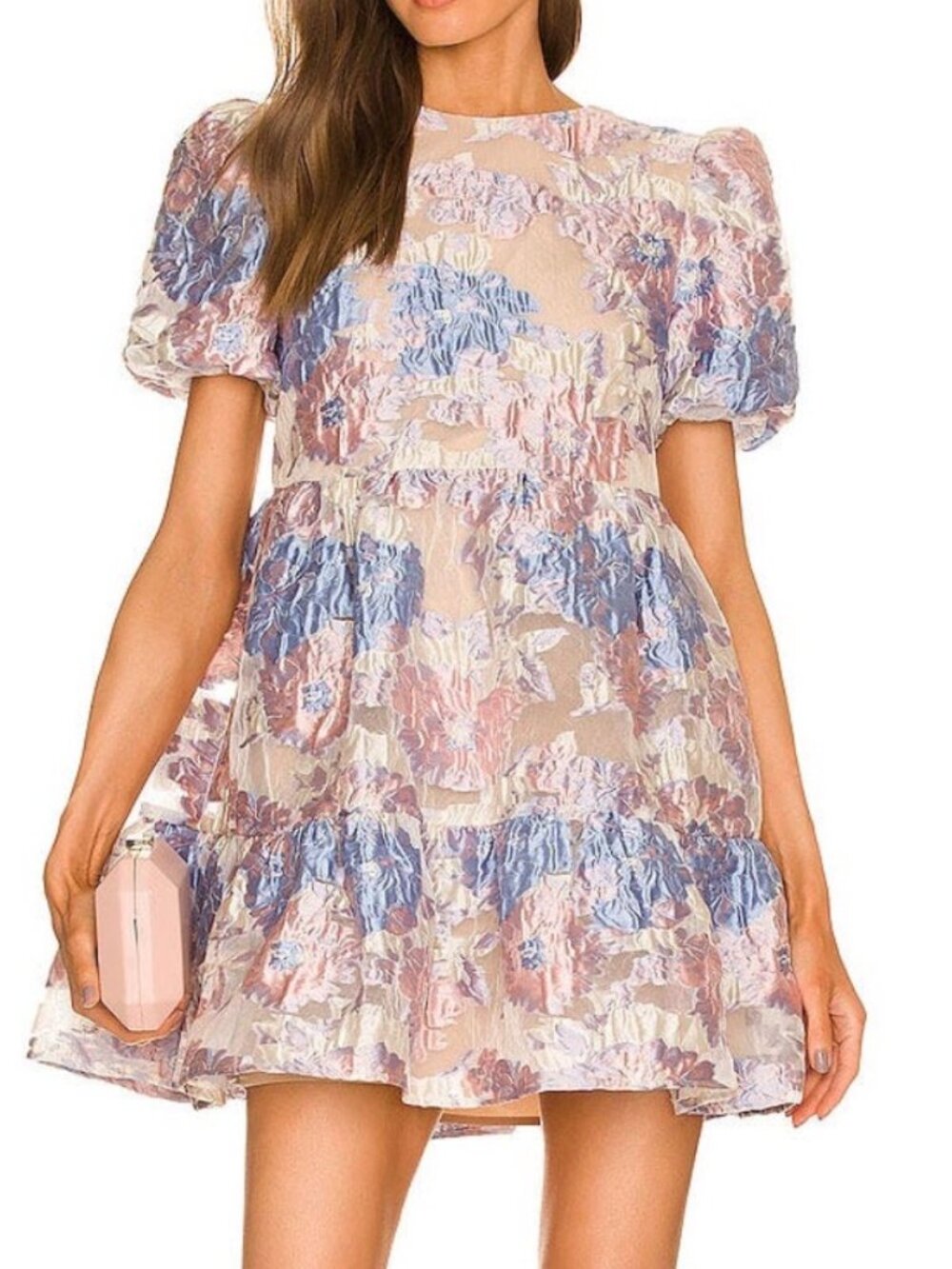 EUC Elliatt Pink and Blue Floral Jacquard Mini Dress. Size M